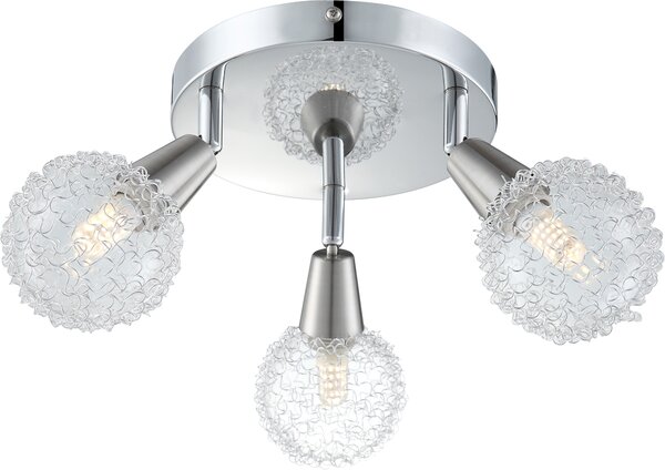 Lampada a sospensione Globo Cicer, cromata, con 3 attacchi E14 per lampadine LED; codice prodotto: 56039-3
