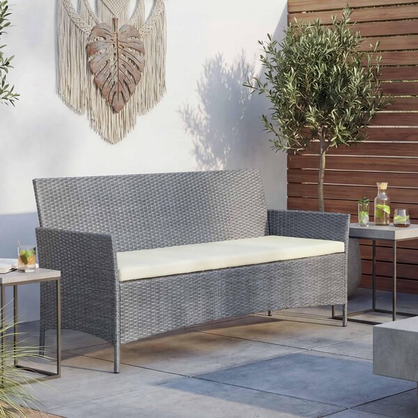 Panchina da giardino in polyrattan a 3 posti Hamar, panchina ~ grigio, cuscini color crema