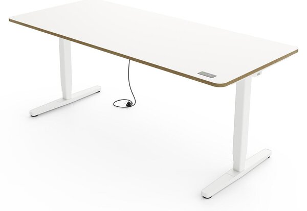 Scrivania regolabile in altezza Yaasa Desk Pro, elettrica, 160 x 80 cm, impiallacciatura di betulla bianca/bianca – Interruttore touch – 9 funzioni di memoria – Display dell'altezza
