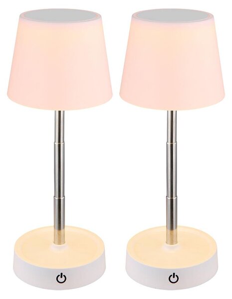 Set di 2 lampade da tavolo a LED, bianche, touch dimmer, regolabili in altezza, H 28 cm
