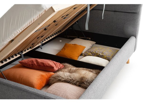 Letto matrimoniale imbottito grigio con contenitore con rete inclusa 160x200 cm Lotte – Meise Möbel