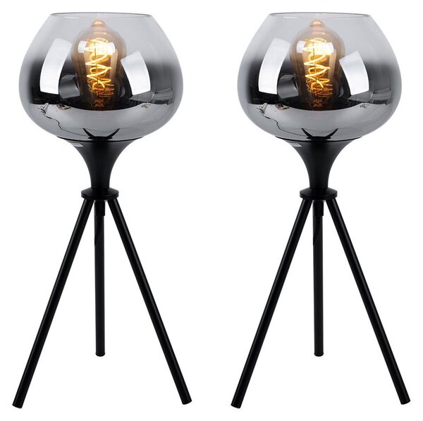 2 lampade da tavolo, paralume in vetro, struttura in metallo, colore nero fumé, altezza 45 cm