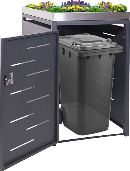 Copertura per bidone della spazzatura singolo MCW-H40, box per bidoni della spazzatura, fioriera combinata in acciaio inossidabile e metallo 35 kg 125x69x84 cm espandibile