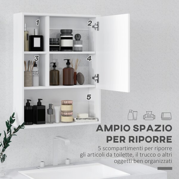 Kleankin Armadietto Bagno con Specchio, Ripiani e Scaffale Regolabile, Montaggio a Parete, 60x15x76cm, Bianco