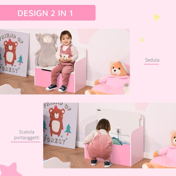 HOMCOM Cassapanca Contenitore con Schienale in Legno e decorazioni a stella per Bambini da 3-6 Anni, in MDF, 60x30x50 cm, Rosa| Aosom Italy