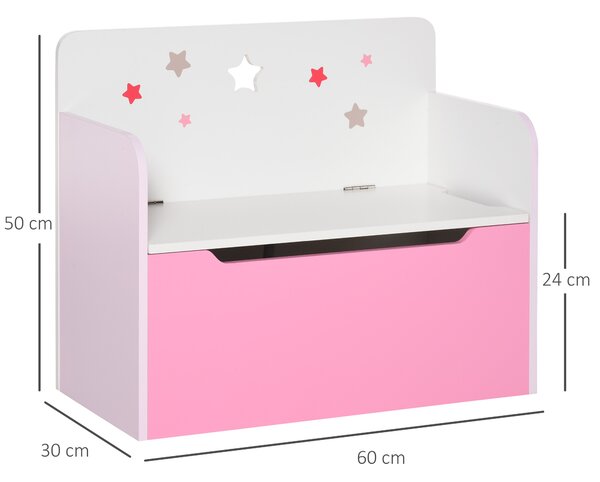 HOMCOM Cassapanca Contenitore con Schienale in Legno e decorazioni a stella per Bambini da 3-6 Anni, in MDF, 60x30x50 cm, Rosa| Aosom Italy
