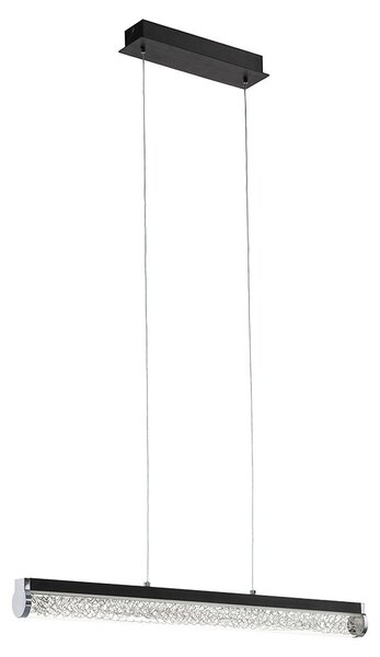 Lampada a sospensione a LED, struttura in acciaio nero, vetro trasparente, intrecciata, altezza 110 cm