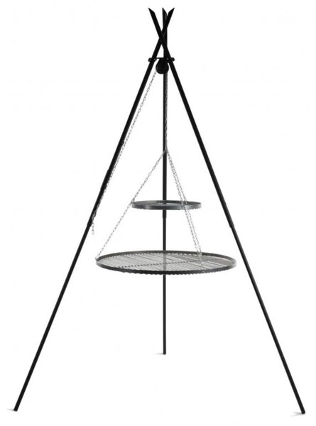 CookKing 111446 Barbecue Premium girevole "TIPI" 220cm - Doppia griglia in acciaio grezzo 70cm + 40cm