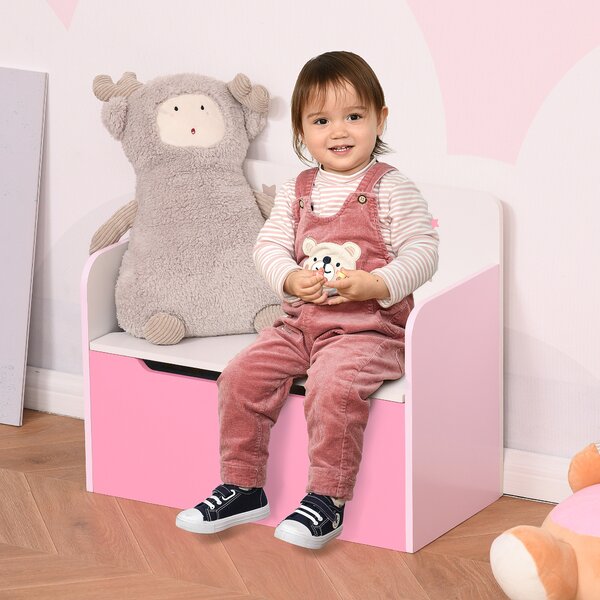 HOMCOM Cassapanca Contenitore con Schienale in Legno e decorazioni a stella per Bambini da 3-6 Anni, in MDF, 60x30x50 cm, Rosa| Aosom Italy