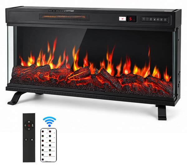 Ikodm, caminetto elettrico a 3 lati, 900/1800 W, con controllo tramite app e telecomando