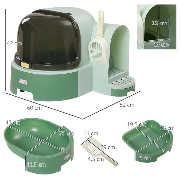 PawHut Lettiera per Gatti Chiusa con Coperchio Apribile e Vassoio Estraibile, 52x60x42cm, Verde|Aosom