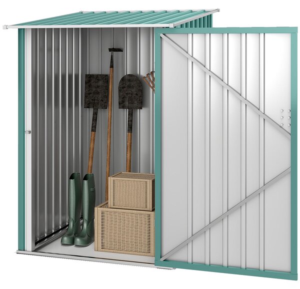 Casetta da giardino Outsunny in metallo, tetto a una falda, porta con serratura, 100x103x160 cm, verde