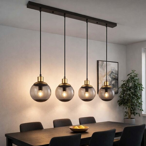 Lampada a sospensione a LED, metallo, nero opaco, vetro, L 75 cm