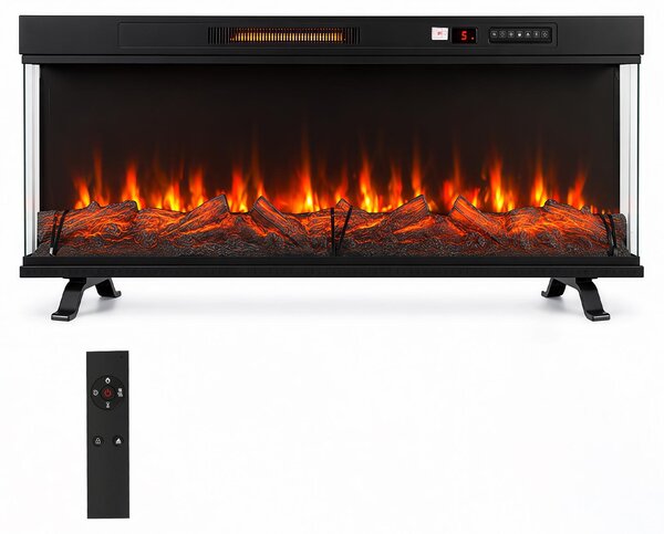 Ikodm, caminetto elettrico da 50 pollici, 1800 W, con vetro panoramico su 3 lati e connessione Wi-Fi