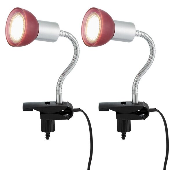 2 Lampada da tavolo a LED, morsetto, faretto mobile, rosso, H 34cm