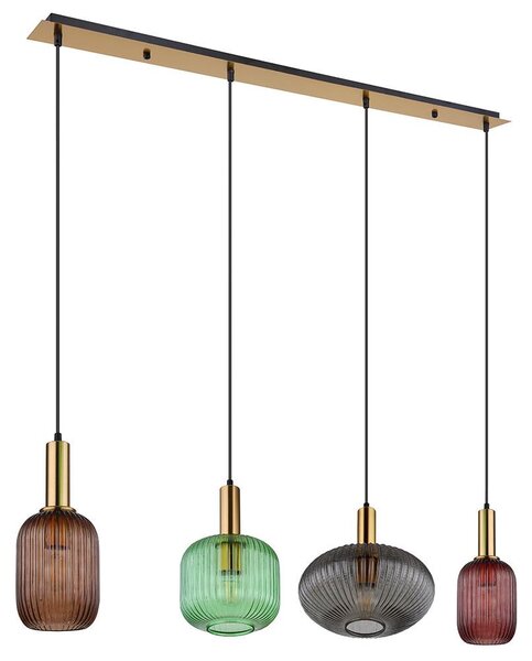 Lampada a sospensione a LED, 4 luci, metallo e vetro, colorata, altezza 120 cm