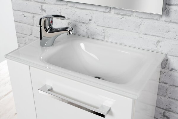 Lavabo in vetro FACKELMANN per bagno ospiti / Lavabo in vetro / Dimensioni (L x A x P): circa 45 x 10 x 25 cm / Lavabo di alta qualità per il bagno / Colore: bianco / Larghezza: 45 cm