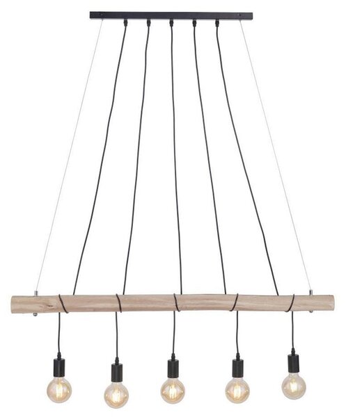 Lampada a sospensione, struttura in legno naturale, cavo nero, lunghezza 120 cm