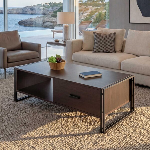 Tavolino MCW-A27, tavolino da salotto, 41x120x60 cm Struttura 3D, metallo MDF ~ marrone scuro