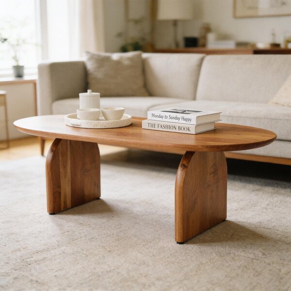 Tavolino TAMIL in legno massiccio di acacia, 120 x 60 cm, naturale - tavolino con venature caratteristiche, tavolino da salotto dal design moderno, tavolino per un'atmosfera naturale