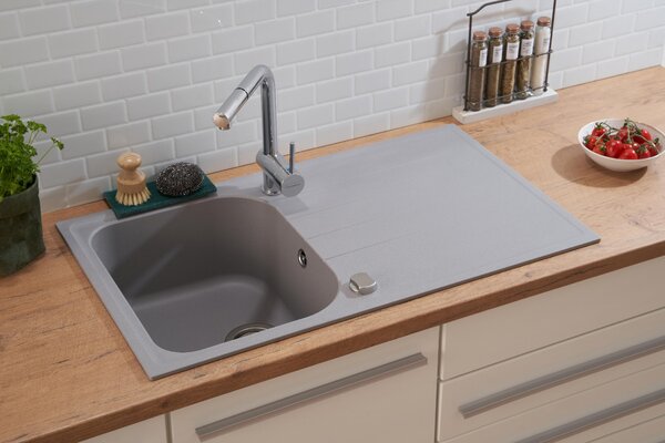 Lavello da cucina Lavello da incasso Lavello in granito 86 x 50 Grigio Respekta Orlando