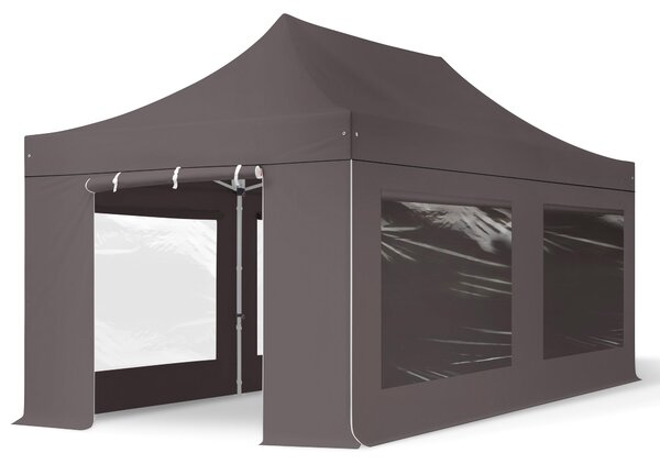 TOOLPORT 3x6m gazebo pieghevole PES con laterali (panoramiche), PROFESSIONAL alluminio, grigio scuro