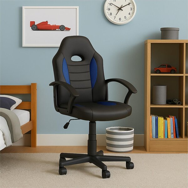 Sedia da scrivania Junior regolabile in altezza, sedia girevole ergonomica, nero-blu