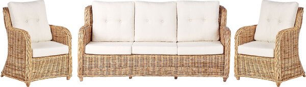 Set di divani da giardino BELIANI Cuscini bianchi naturali Rattan Outdoor Divano a 3 posti 2 Poltrone Stile moderno Esterno