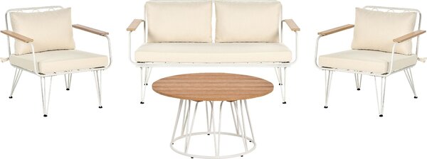 BELIANI Divano da giardino 4 posti bianco e beige in metallo acciaio 4 posti con cuscini moderno outdoor