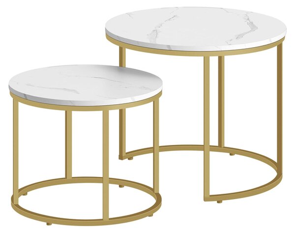 Tavolino Da Salotto - Leobert - Marmo/Gambe Dorate - 53 X 45 Cm - Set Da 2