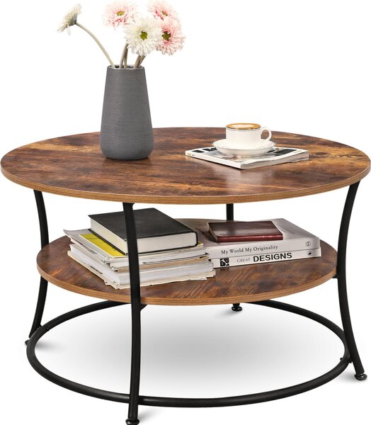 Holz4home® Tavolino Lillie I Tavolino da salotto rotondo Ø80 cm I Tavolino da appoggio I Stile industriale marrone I Tavolino vintage Tavolino da tè Tavolino da divano vintage I Tavolino