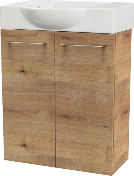 Set per bagno ospiti Fackelmann SBC MILANO, 2 pezzi, 55 cm, marrone chiaro, 2 ante, foro per rubinetto a sinistra