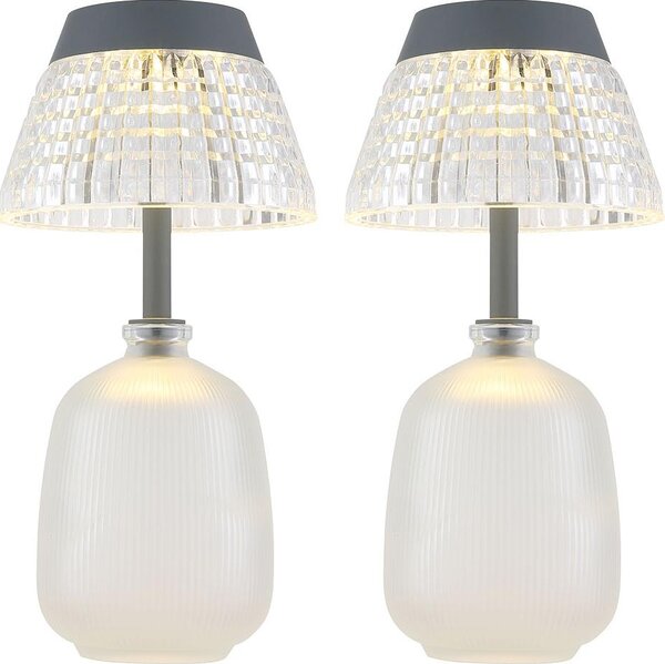 2 lampade solari a LED da tavolo, in vetro trasparente, con batteria integrata, altezza 27 cm