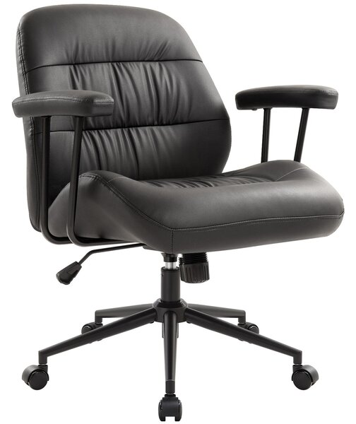 Sedia da ufficio IWMH, sedia girevole ergonomica con braccioli rimovibili, regolabile in altezza, rivestita in Finto cuoio, per scrivania, toeletta, ufficio domestico - Nero
