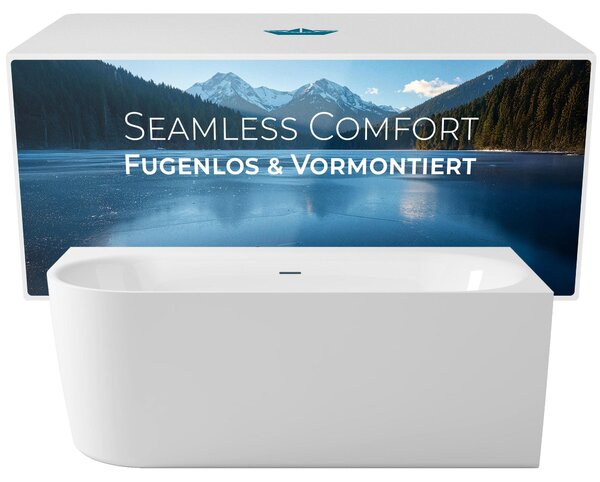 Set completo Calmwaters® per vasca da bagno a parete 160x75 cm Seamless Comfort, design senza giunture, preassemblata con getto e scarico a scomparsa, versione sinistra, EU, acrilico, 02SL6225