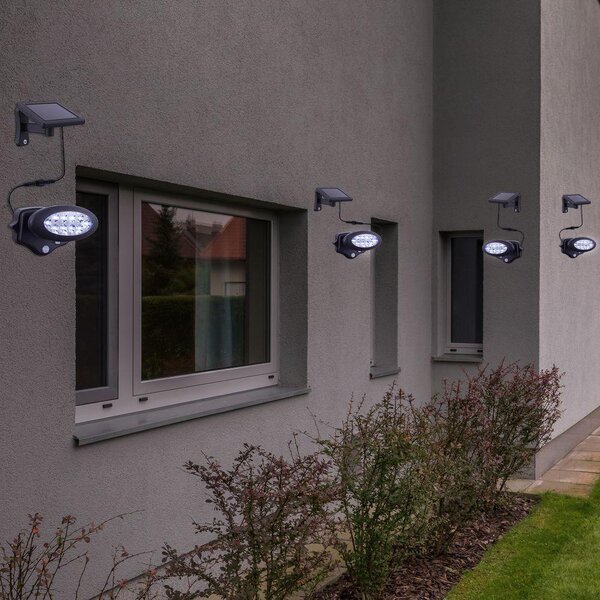 Set di 4 applique solari a LED, rilevatore di movimento, antracite