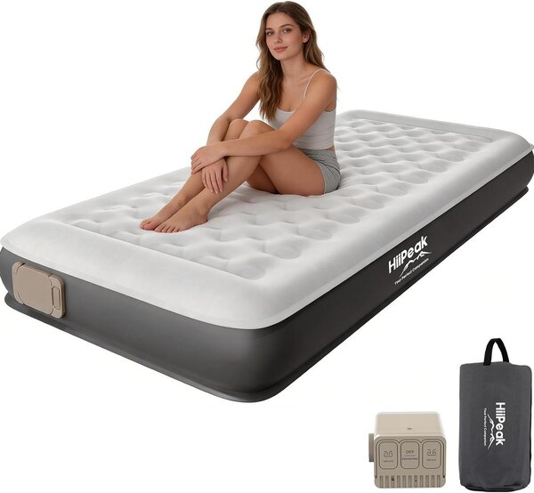 Letto gonfiabile per una persona, dimensioni 190x80 cm, rivestito in TPU e ecopelle, colore grigio, completo di pompa