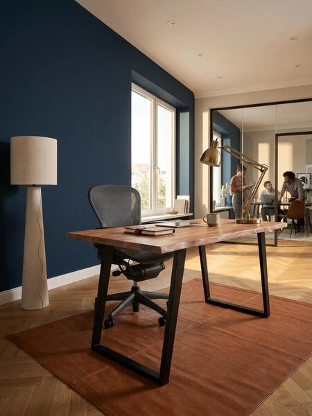 Scrivania 120x60x76 cm in legno massello di acacia / metallo Scrivania per computer con bordo naturale, scrivania da ufficio per home office massiccia con gambe a U in nero, tavolo in legno Tavolo per laptop Studio