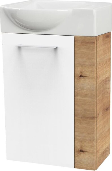 Set per bagno ospiti Fackelmann SBC MILANO, 2 pezzi, 45 cm, marrone chiaro/bianco, montaggio a sinistra, foro per rubinetto a destra
