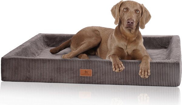 Cuccia ortopedica per cani Knuffelwuff in velluto a coste con carattere intrecciato a mano Santiago XL 105 x 80 cm marrone-grigio