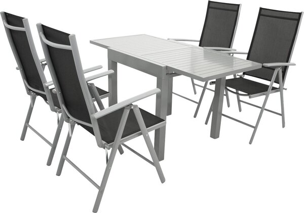 DEGAMO Set da giardino TIRANA 5 pezzi, alluminio grigio argento resistente alle intemperie