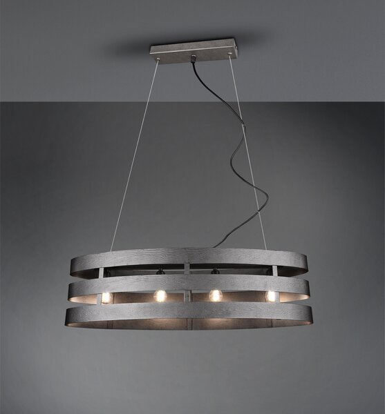 Lampada a sospensione ovale a 4 fiamme con paralume in metallo color argento 80cm - Lampade da tavolo