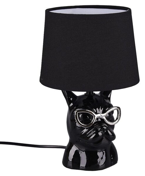 Lampada da tavolo, aspetto cane, Vetroceramica, tessuto nero, H 29 cm