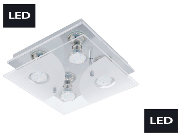Nuova plafoniera LED plafoniera 4 fiamme vetro cromo Eglo lampada apparecchio