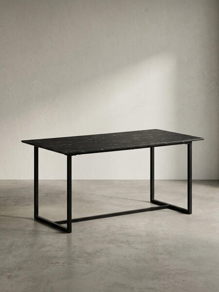 Tavolo da pranzo 200x90x76 cm, tavolo da cucina nero effetto marmo, moderno, tavolo da pranzo grande, tavolo da pranzo rettangolare, tavolo da pranzo con gambe in metallo