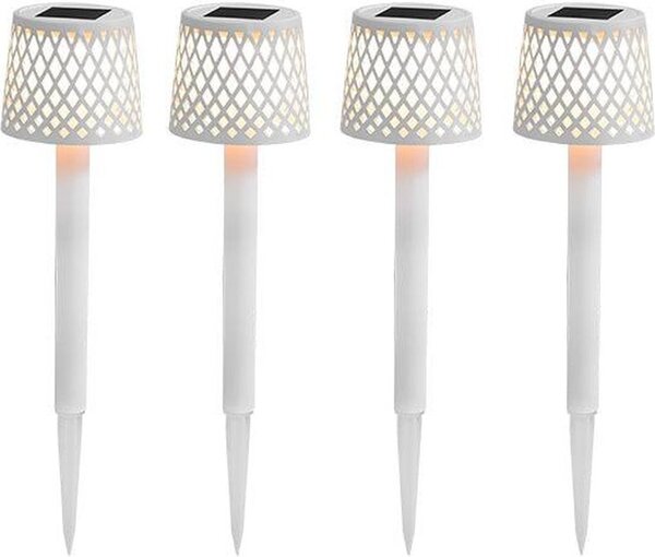 Luce LED per esterni batteria solare - 4 pezzi - 39 cm di altezza picchetto di terra IP44 3000 K Moderna senza fili portatile bianca Lampada da giardino per esterni