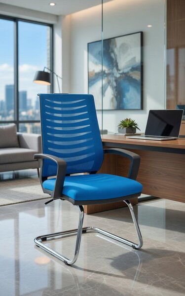 Sedia da ufficio con schienale in rete e comoda seduta, colore blu