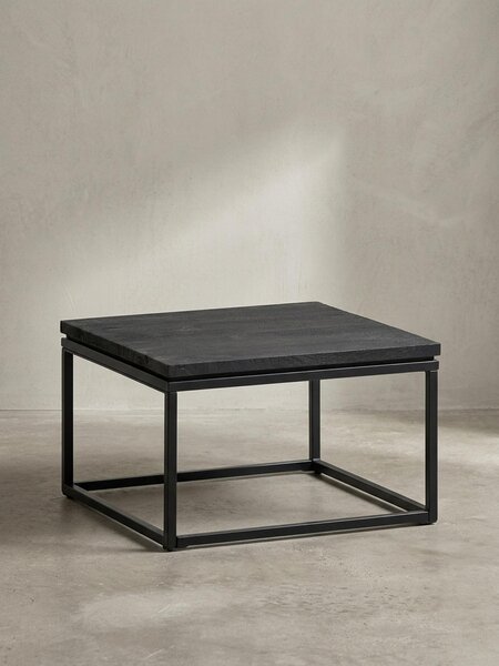 Tavolino da salotto 60x60x35 cm in legno massello di mango / metallo nero Tavolino quadrato, tavolino da salotto di design con venature naturali del legno, tavolino da caffè per soggiorno moderno
