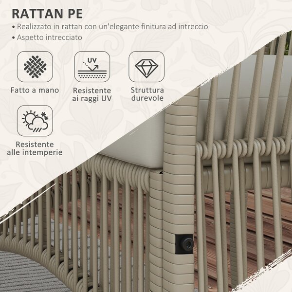 Outsunny Set da Giardino in Rattan da 4 Pezzi con 2 Poltroncine, Divano e Tavolino da Caffè, Kaki e Nero