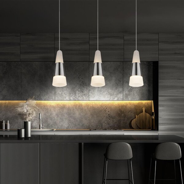 Lampada a sospensione a LED, finitura nichel opaco, vetro satinato, diametro 12 cm